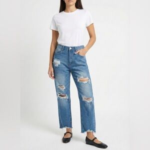 INDIGO REIN Ankle Grazer Distressed Straight Leg High Rise Jeans Sz 27